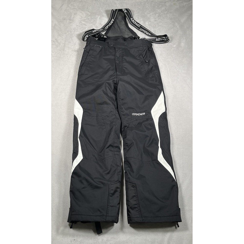 Spyder Kids Ski Pants Black Full Zip Legs Insulated Snowboard Bibs Suspenders 16